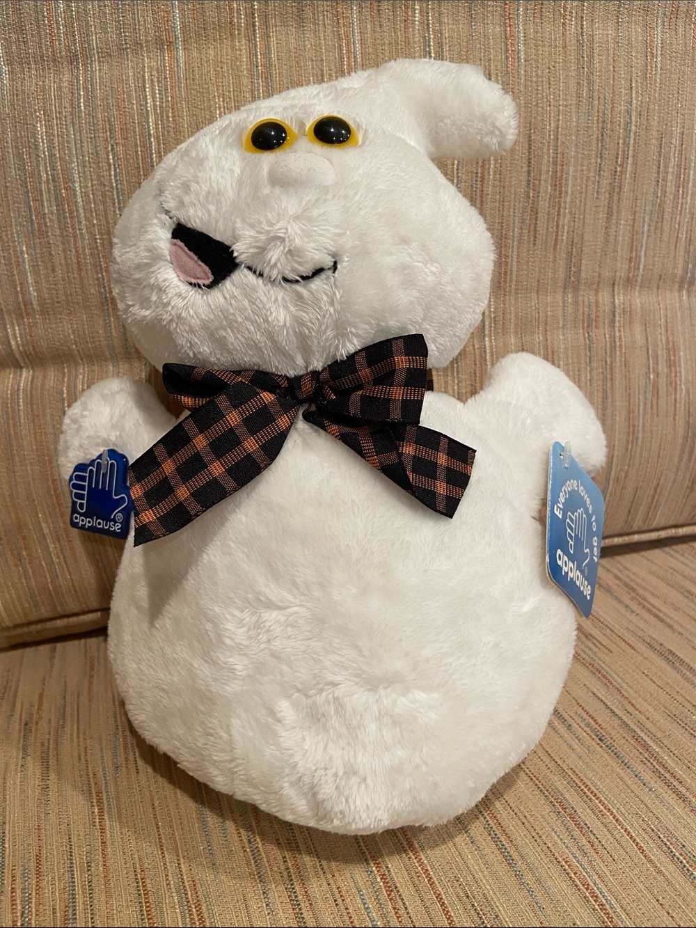 Applause White Plush Ghost Stuffed Animal with Bow